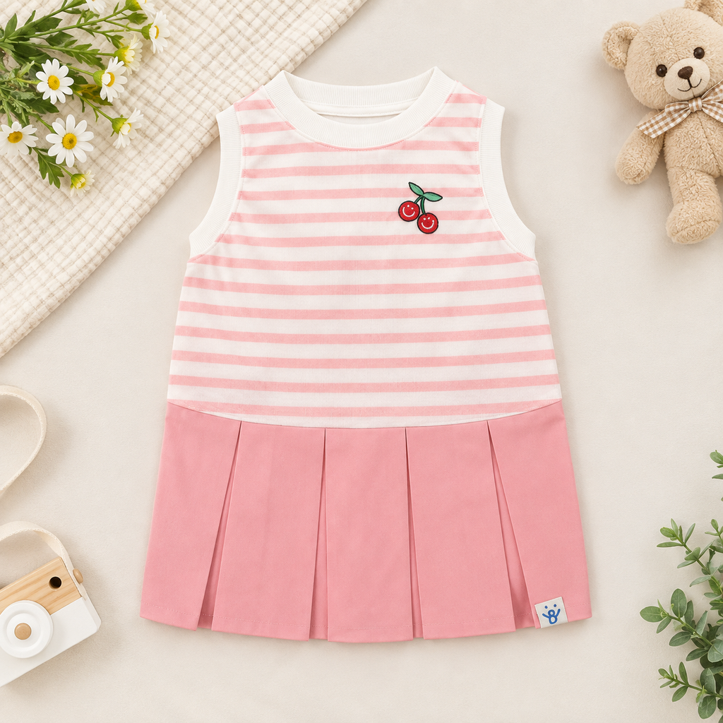 Pink Cherry Pleated Dog Dress