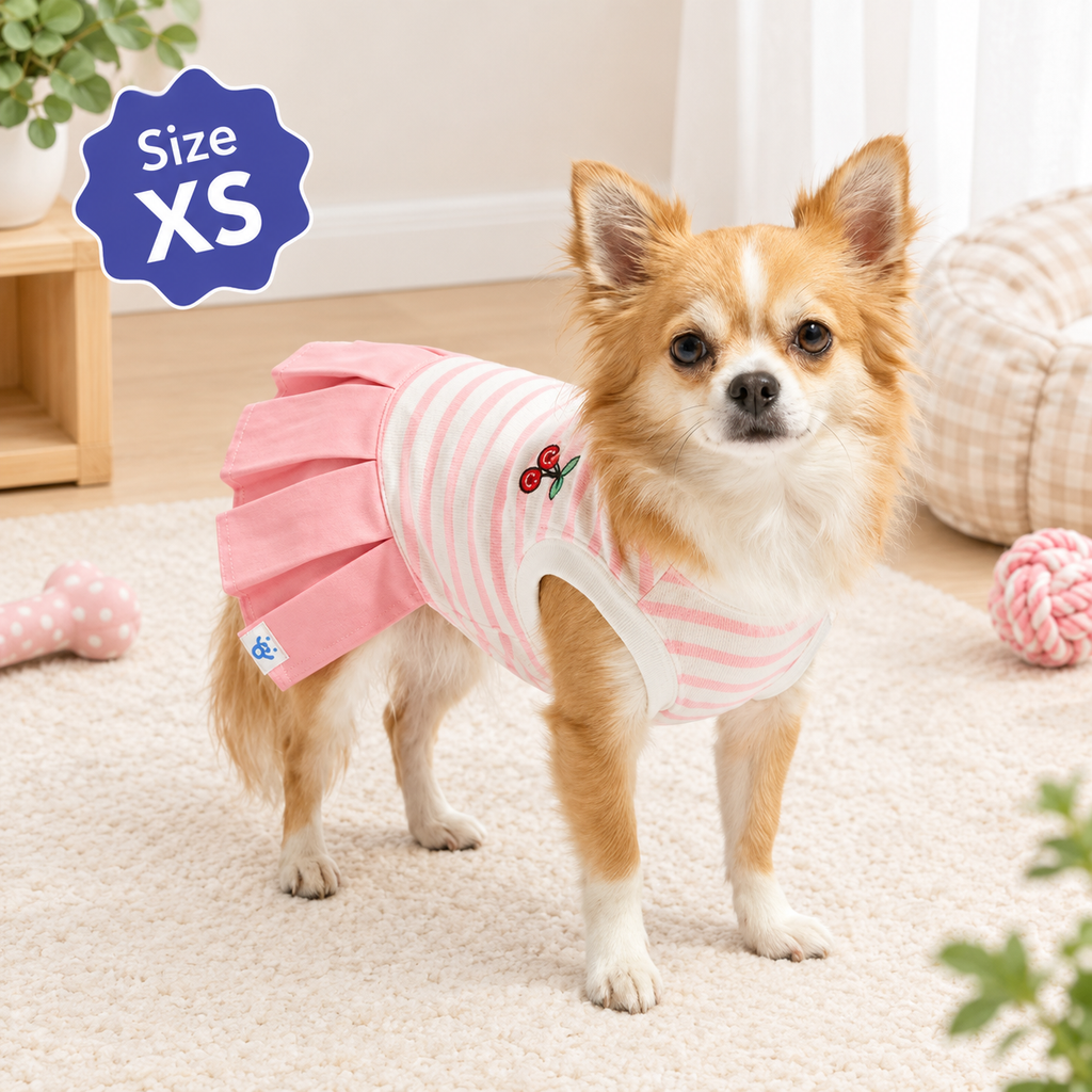 Pink Cherry Pleated Dog Dress