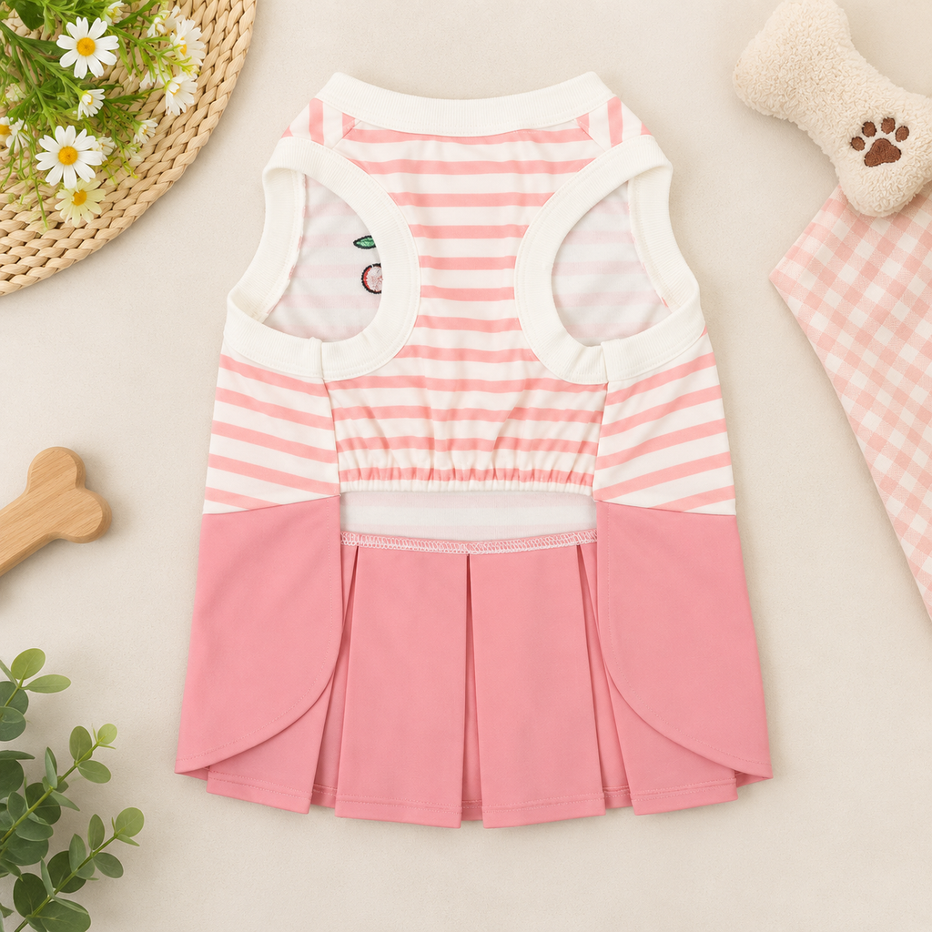 Pink Cherry Pleated Dog Dress