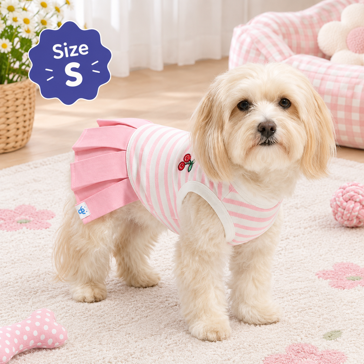 Pink Cherry Pleated Dog Dress