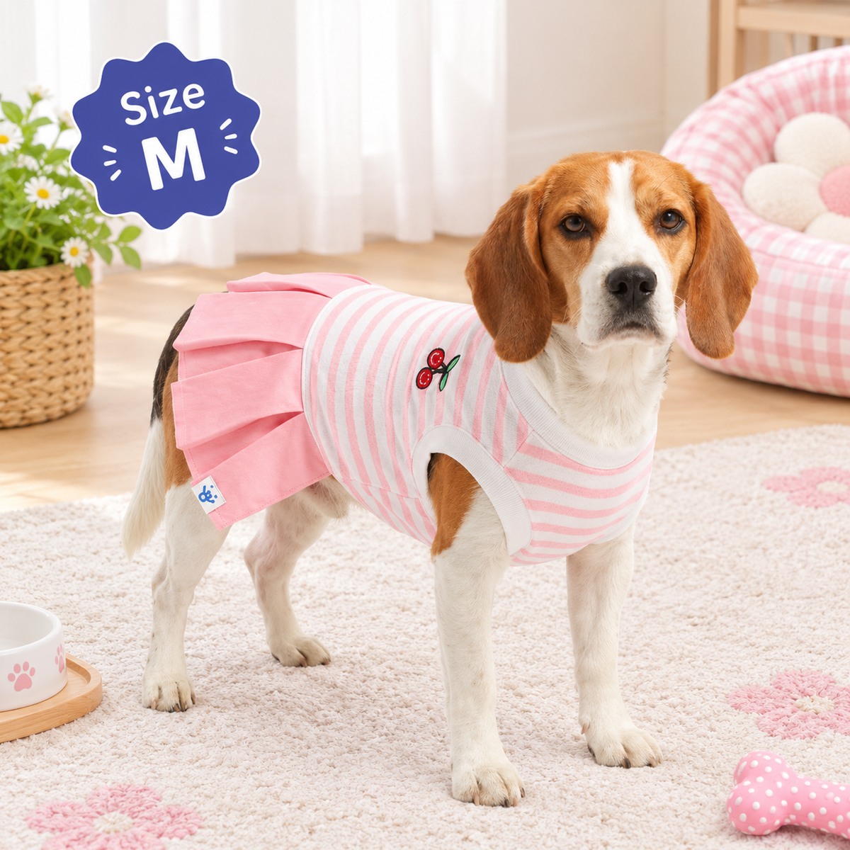 Pink Cherry Pleated Dog Dress