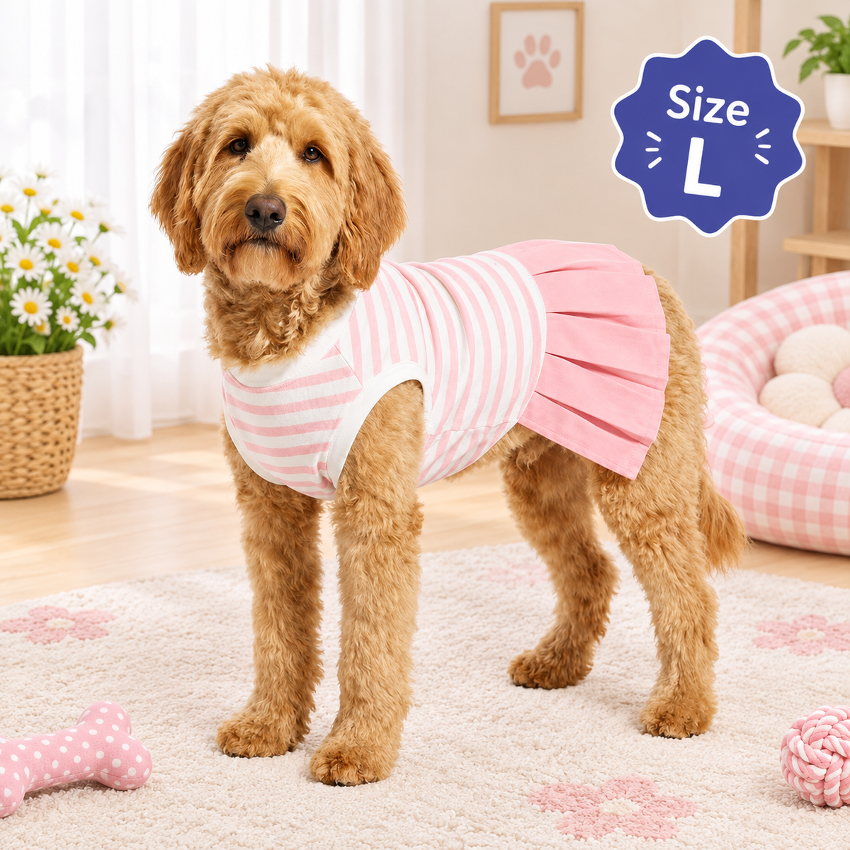 Pink Cherry Pleated Dog Dress